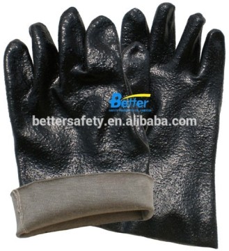 Cotton Lined Rough Finished PVC Rubber Construction Gloves Long