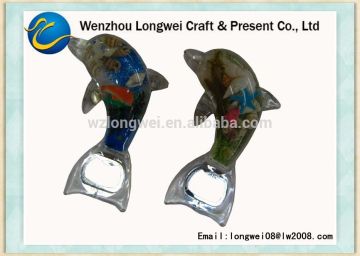 custom dolphin shaped plastic and metal bottle opener