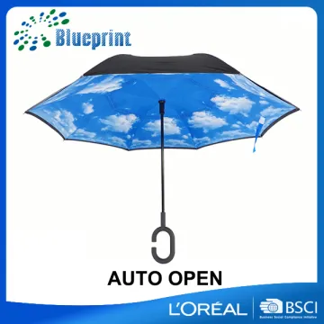 White cloud blue sky reverse inverted upside-down umbrella