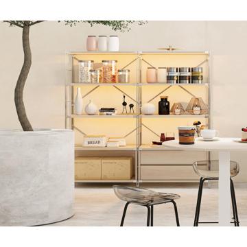 Modern Wooden Bookshelf with Iron Accents and Wheels for Office Display