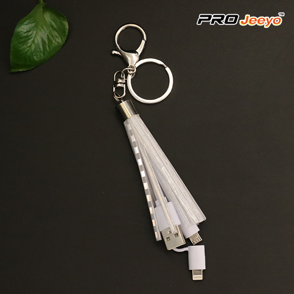 Reflective White Usb Charging Cable Connector Keyring Rk Usb001w