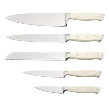Premium Forged White Glossy Handle Stainless Steel 5pc Custom Kitchen Knife Set