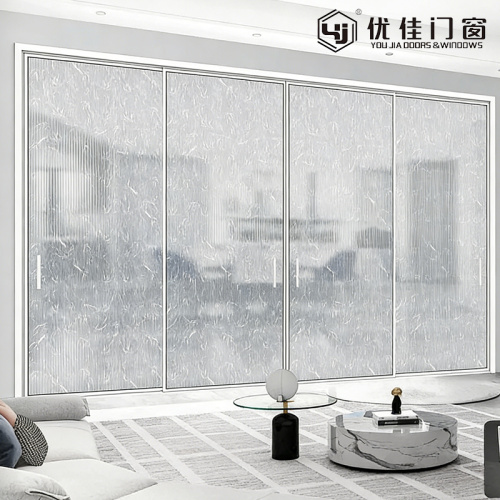 Porta deslizante de vidro texturizado com moldura fina