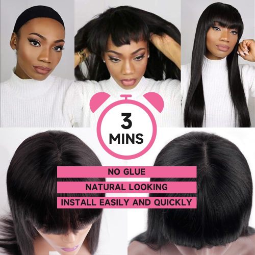 Straight 5X5 Lace Wigs with Bangs