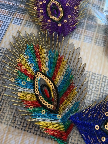 Sequin Embroidery Patches Iron 3D Appliqued Lace Peacock