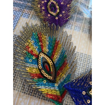 Sequin Embroidery Patches Iron 3D Appliqued Lace Peacock