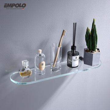 Modern Rectangle Brass Bathroom Glass Shelf - Wall Mount Shower Shelf with Polished Finish