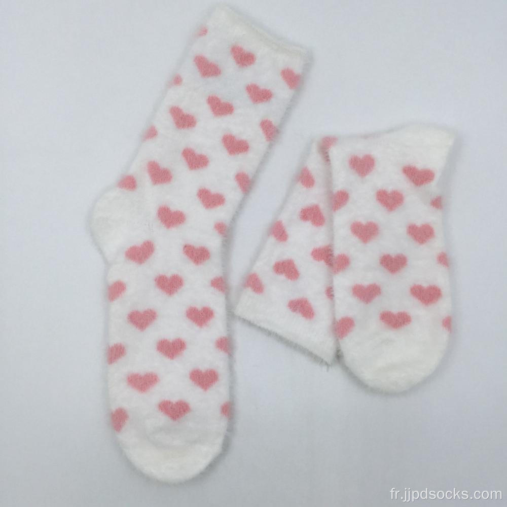 Chaussettes confortables super douces whit coeur rose