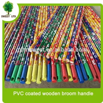Flower design PVC cover wooden floor brush handle broomstick