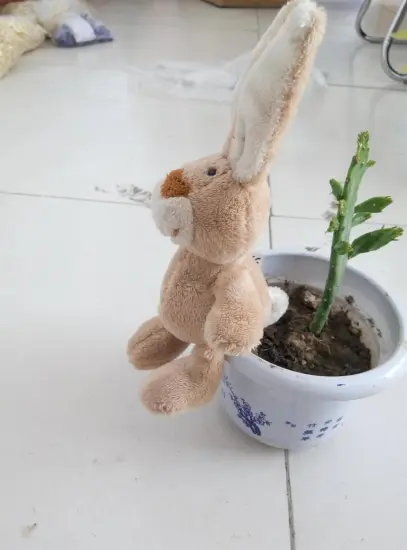 Upright ears cream-colored rabbit key chain