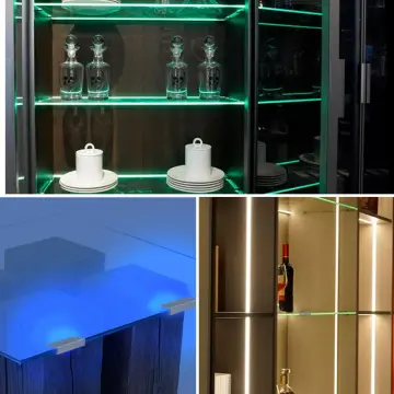 RGB LED Clip On Glass Edge Shelf Lighting Under Cabinet Night Lamp Kit Mini With Remote Control DC12V Showcase Cupboard Closet