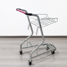 Steel Mesh Supermarket Cart with Dual Shelves