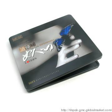 Hinged CD tin packaging with tray inside, holding 1 CD