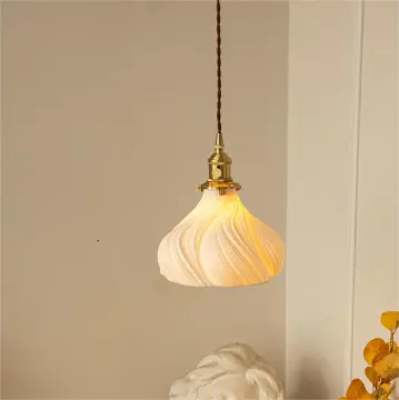 Vintage Brass Ceramic Flower Lampshade Hanging Pendant Light