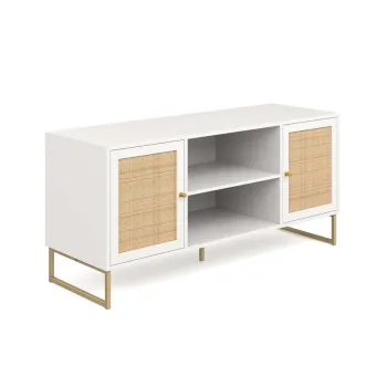 Modern White and Gold Leg Rattan Media Console TV Stand