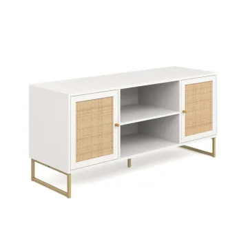 Modern White and Gold Leg Rattan Media Console TV Stand