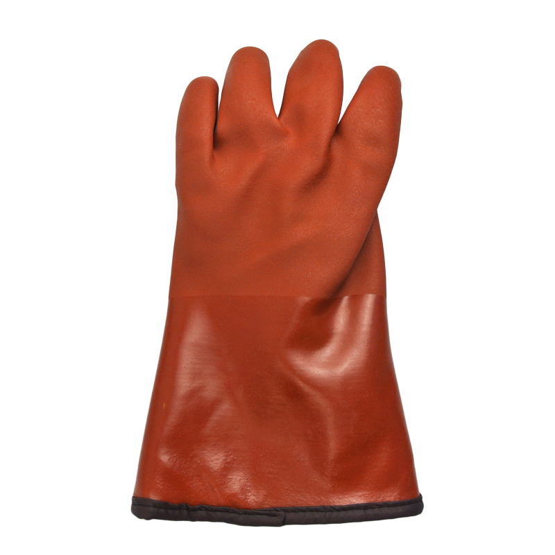 Brown PVC Coated gloves cashmere feecy linning