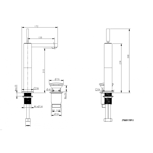 Tall Raised Basin Faucet Ivor Brass Raised Basin Mixer without Waste ○ Factory