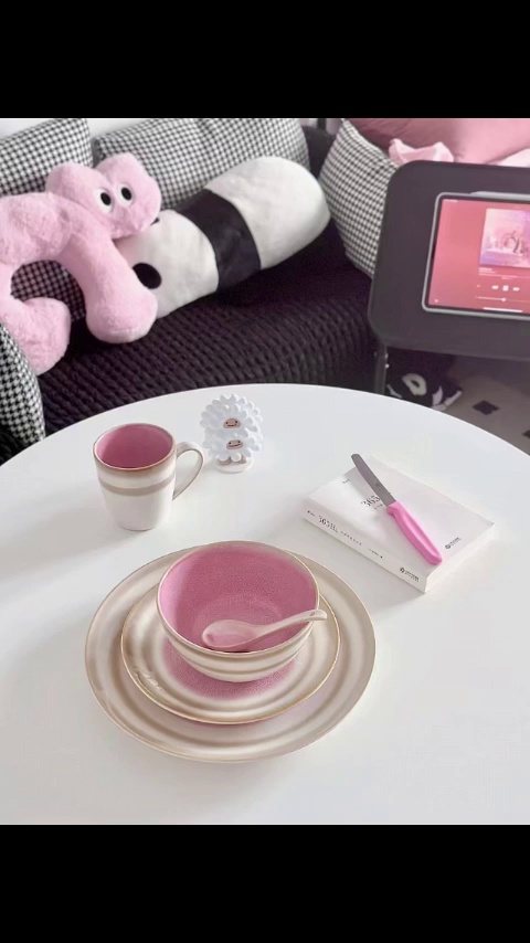 Elegant Asian-Inspired Tableware Set with Blush and White