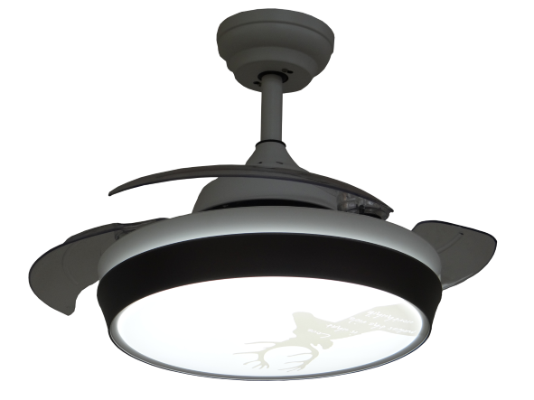 42-inch White Retractable Ceiling Fan with Black Lampshade