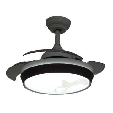 42-inch White Retractable Ceiling Fan with Black Lampshade