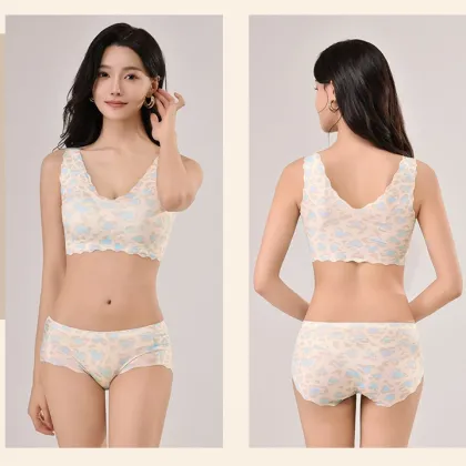 Seamless Ice Silk Bra: Fashionable Leopard Print Comfortable Underwear