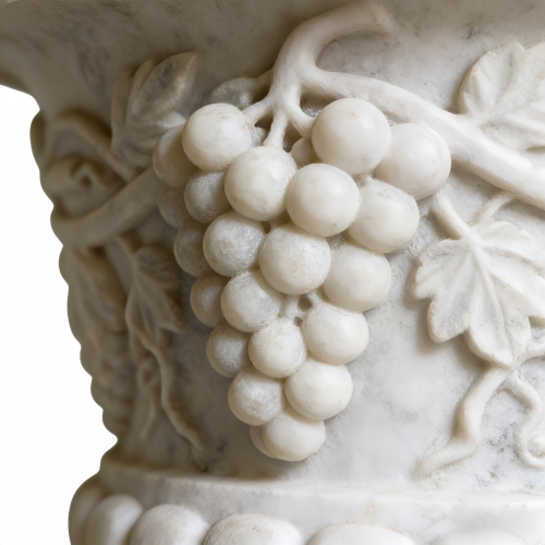 Artisanal Marble Flowerpot with Grapevine Relief