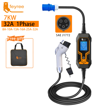 Bộ sạc EV 7kW di động Feyree với dòng điện có thể điều chỉnh và cáp 5M