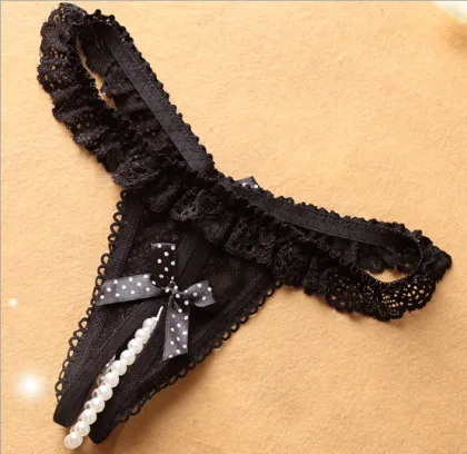 Sexy Sequin Embroidery Open Crotch Transparent Low Waist T-Pants Panties