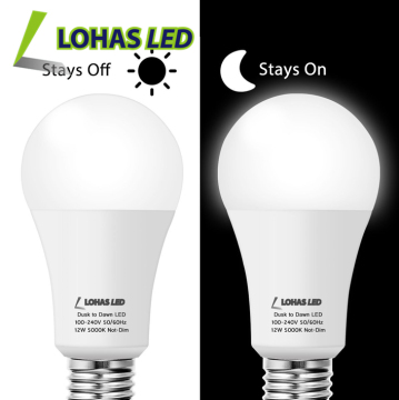 Dusk to Dawn Sensor Light Bulb - Auto On/Off A19 LED Bulb 12W