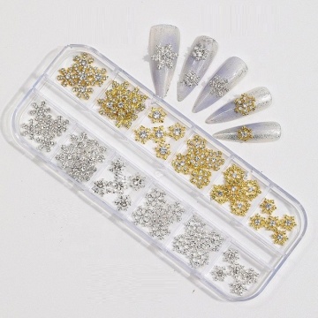 12 Grid Gold and Silver Nail Charms DIY 3D Gemstone Decoration Kit
