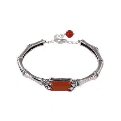 South Red Agate Bamboo Leaf Bracelet Ring
