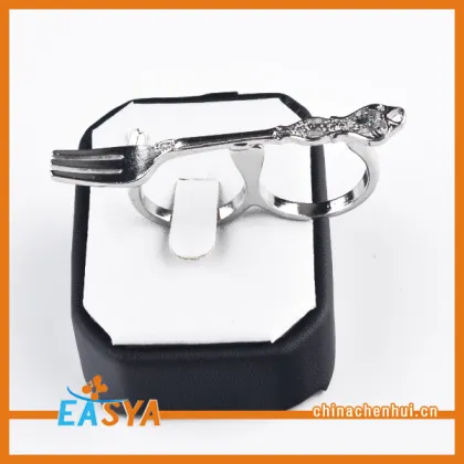 Fashion Long Silver Spoon Cheap Two Finger Ring