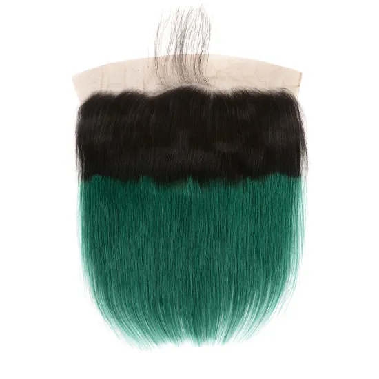 Wholesale 130% Density Ombre 1b Green Swiss Lace Frontal Human Straight Hair Brazilian Virgin Hair Lace Front for Black Women