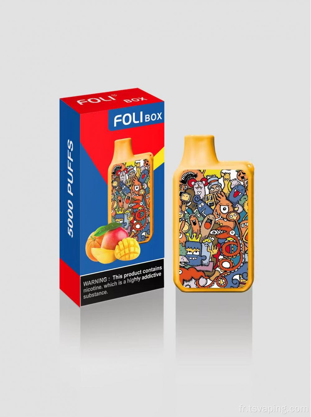 Boîte de foli jetable 5000 bouffées 12ml 1500mAh 1,2 ohm