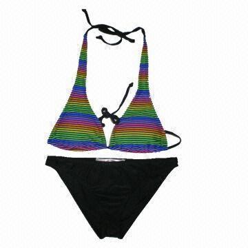 Ladies' Swimwear with Colorful Stripe Print and Triangle Cup, Little Like Rainbow