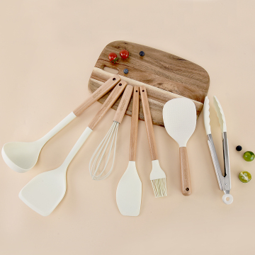 Anti-slip Silicone Spatula Set with Wooden Handles - Heat Resistant Kitchen Cooking Utensils