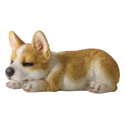Handmade Polyresin Corgi Figurine - Sleeping Dog Statue for Home Decor
