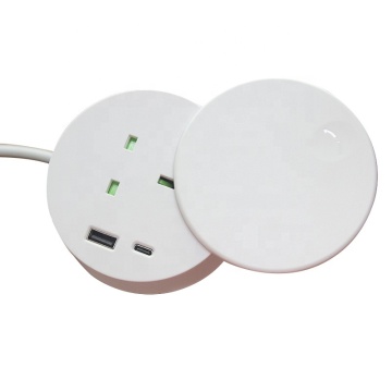 UK Power Grommet Socket with USB-A + USB-C - 80mm White Black Rotating Cover