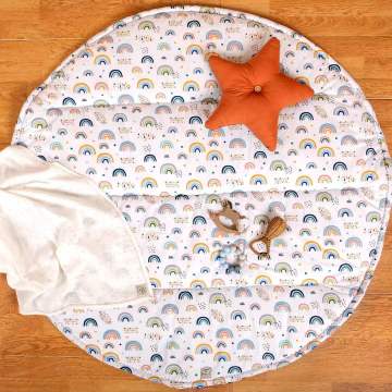 120CM Custom Rainbow Pattern Breathable Organic Cotton Baby Playmat for Unisex Kids