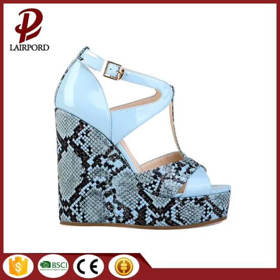 hot sale fashion varnished printed wedge sandals
