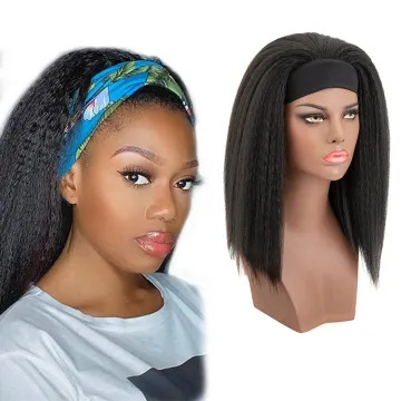 AliLeader Wholesale Heat Resistant Fiber Headband Wig Machine Made No Lace Wig Synthetic Hair Kinky Straight Headband Wig