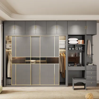 Modern Italian Solid Wood Sliding Door Wardrobe for Simple Home Bedrooms