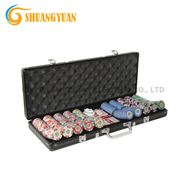 Comprehensive Poker Game Kit: 500 Customizable Chips, Aluminum Case, Dealer Buttons, 2 Decks of Cards, and 5 Dice