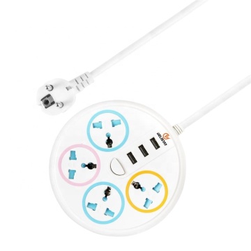 Universal Safety Round Power Strip with 4 Outlets and 3 USB Ports - Retractable Cord