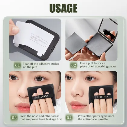 3-in-1 Oil Absorbing Paper with Puff and Mirror for Portable Facial Oil Control