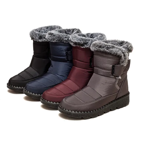 Flat bottomed waterproof cotton boots provide warmth