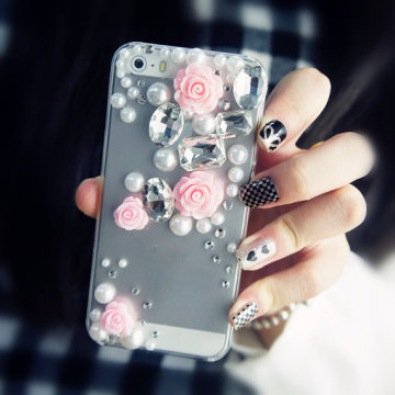 Handmade Transparent Pearl Rose Flower Phone Case For iPhone
