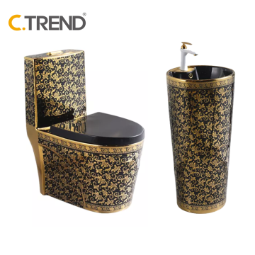 Gold Plated Toilet and Sink Set - Luxury Bathroom One Piece Inodoro for Hotels