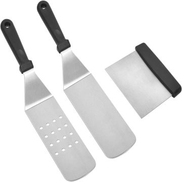 Professional Long BBQ Grill Spatula Turner Scraper 3 Pcs Griddle Accessory for Camping Cooking